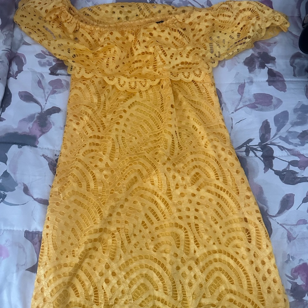 Material Girl Yellow Ribbed Off-Shoulder Sundress